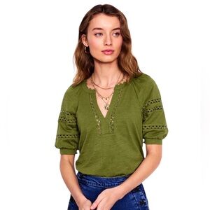 Boden Maisy Rikrak Trim Puff Sleeve Top size 16-18 T1856